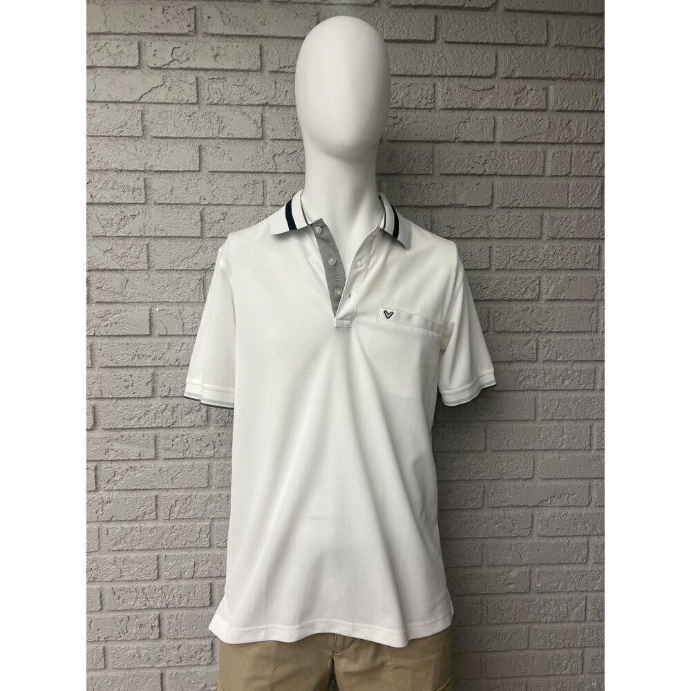 Callaway Men White Short Sleeve Polo Golf Shirt Size M